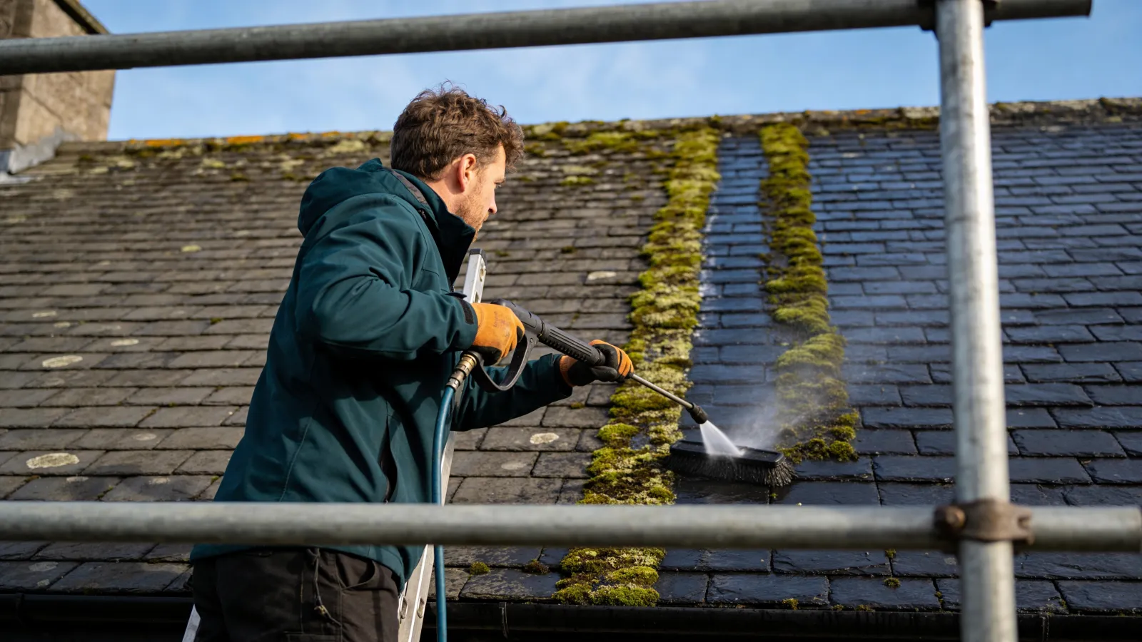 Removing moss and algae from roofs without causing damage